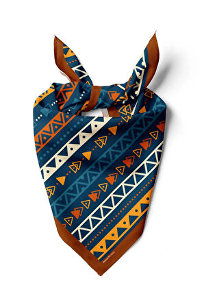 A10 Kadın Egzotik Desenli Bandana 50x50 Sarı Turuncu Mavi DG0311-22