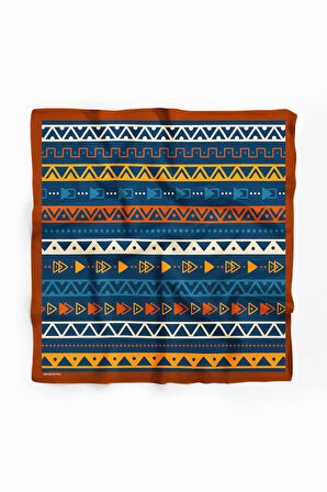 A10 Kadın Egzotik Desenli Bandana 50x50 Sarı Turuncu Mavi DG0311-22