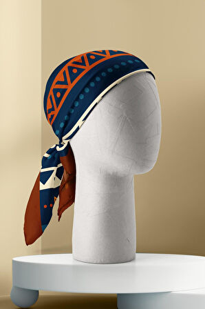 A10 Kadın Egzotik Desenli Bandana 50x50 Sarı Turuncu Mavi DG0311-22