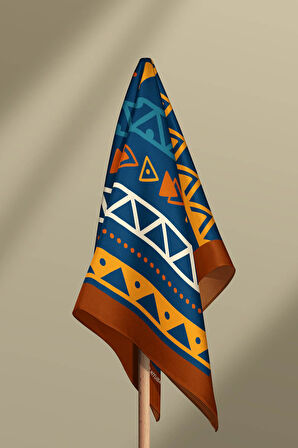 A10 Kadın Egzotik Desenli Bandana 50x50 Sarı Turuncu Mavi DG0311-22