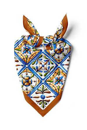 E29 Kadın Kareli Desenli Bandana 50x50 Mavi Sarı DG0338-22