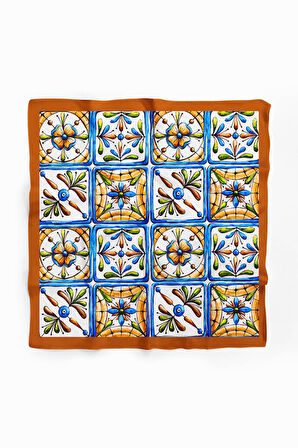 E29 Kadın Kareli Desenli Bandana 50x50 Mavi Sarı DG0338-22
