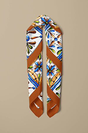 E29 Kadın Kareli Desenli Bandana 50x50 Mavi Sarı DG0338-22