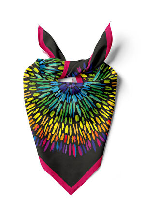 Y67 Kadın Yıldız Desenli Bandana 50x50 Yeşil Mavi DG0345-22