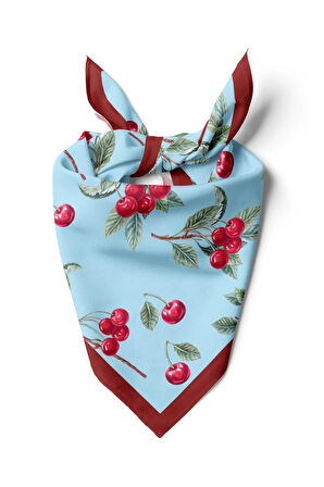 B13 Kadın Kiraz Desenli Bandana 50x50 Kırmızı Yeşil DG0350-22 Snz