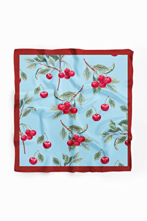 B13 Kadın Kiraz Desenli Bandana 50x50 Kırmızı Yeşil DG0350-22 Snz