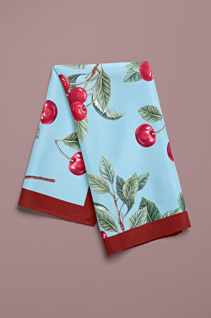 B13 Kadın Kiraz Desenli Bandana 50x50 Kırmızı Yeşil DG0350-22 Snz