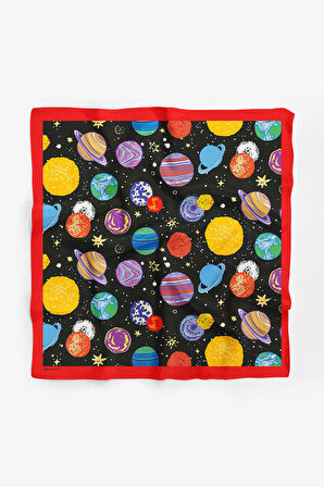 B104 Kadın Gezegen Desenli Bandana Siyah Sarı Mavi DG0373-22 Snz