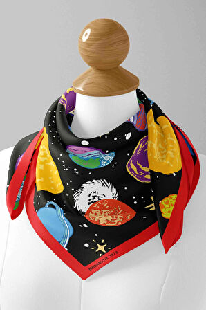 B104 Kadın Gezegen Desenli Bandana Siyah Sarı Mavi DG0373-22 Snz