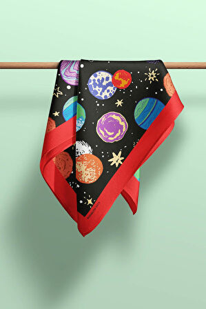 B104 Kadın Gezegen Desenli Bandana Siyah Sarı Mavi DG0373-22 Snz