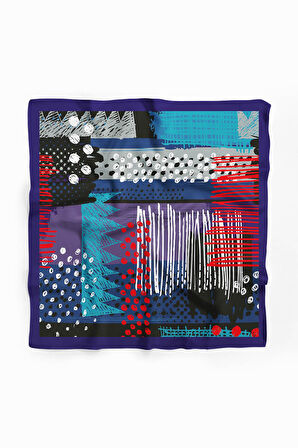 Y18 Kadın Egzotik Desenli Bandana 50x50 Mavi DG0402-22