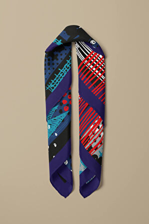 Y18 Kadın Egzotik Desenli Bandana 50x50 Mavi DG0402-22