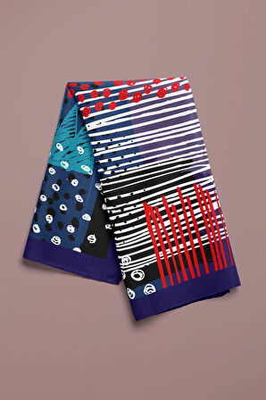 Y18 Kadın Egzotik Desenli Bandana 50x50 Mavi DG0402-22