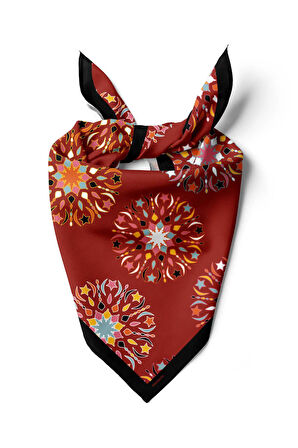 Y20 Kadın Çiçek Desenli Bandana 50x50 Kırmızı DG0403-22