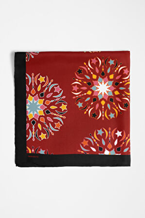 Y20 Kadın Çiçek Desenli Bandana 50x50 Kırmızı DG0403-22