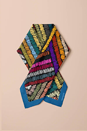 D69 Kadın Geometrik Desenli Bandana 50x50 Mavi Yeşil DG0412-22