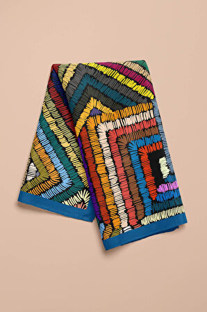 D69 Kadın Geometrik Desenli Bandana 50x50 Mavi Yeşil DG0412-22