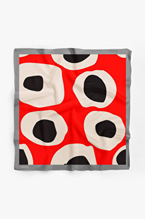 F87 Kadın Leke Desenli Bandana 50x50 Kırmızı Siyah DG0415-22 Snz