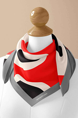 F87 Kadın Leke Desenli Bandana 50x50 Kırmızı Siyah DG0415-22 Snz