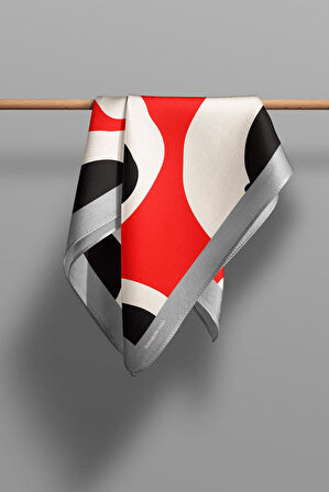 F87 Kadın Leke Desenli Bandana 50x50 Kırmızı Siyah DG0415-22 Snz