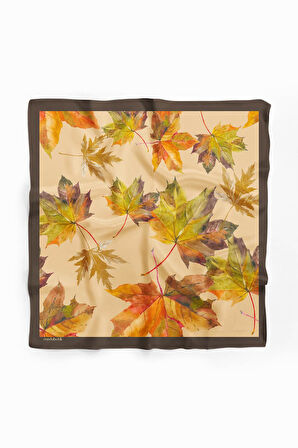 B107 Kadın Yaprak Desenli Bandana 50x50 Yeşil Kahverengi DG0437-22