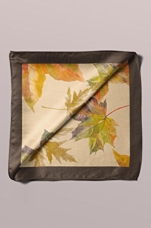 B107 Kadın Yaprak Desenli Bandana 50x50 Yeşil Kahverengi DG0437-22