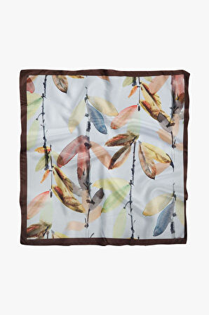 B108 Kadın Yaprak Desenli Bandana 50x50 Yeşil Kahverengi DG0443-22 Snz