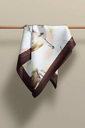 B108 Kadın Yaprak Desenli Bandana 50x50 Yeşil Kahverengi DG0443-22 Snz