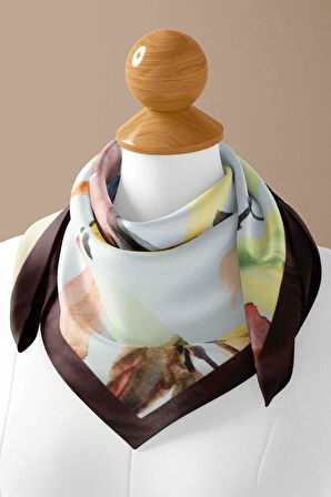 B108 Kadın Yaprak Desenli Bandana 50x50 Yeşil Kahverengi DG0443-22 Snz