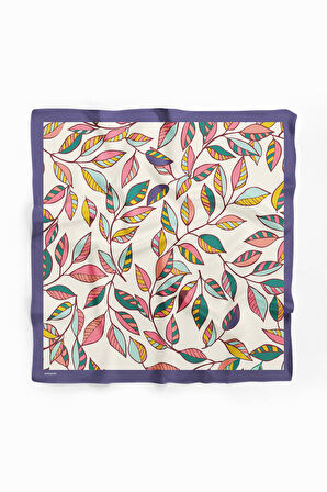 Y49 Kadın Yaprak Desenli Bandana 50x50 Turuncu Beyaz Yeşil DG0452-22