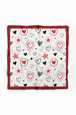 F54 Kadın Kalp Desenli Bandana 50x50 DG0459-22