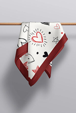 F54 Kadın Kalp Desenli Bandana 50x50 DG0459-22