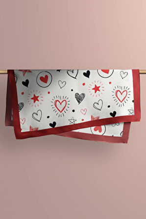 F54 Kadın Kalp Desenli Bandana 50x50 DG0459-22