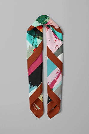 Y8 Kadın Sulu Boya Desenli Bandana 50x50 Gri DG0479-22