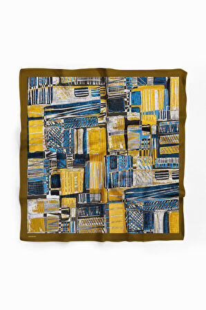 Z77 Kadın Egzotik Desenli Bandana 50x50 Sarı Mavi Gri DG0488-22