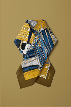 Z77 Kadın Egzotik Desenli Bandana 50x50 Sarı Mavi Gri DG0488-22