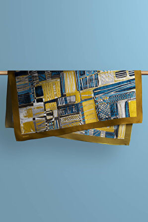 Z77 Kadın Egzotik Desenli Bandana 50x50 Sarı Mavi Gri DG0488-22