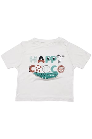 Erkek Bebek Ekru Siyah Happy Timsahlı Şortlu 2'li Takım