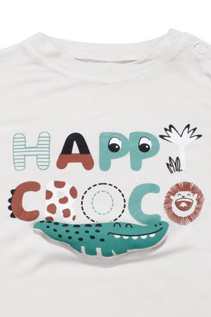 Erkek Bebek Ekru Siyah Happy Timsahlı Şortlu 2'li Takım
