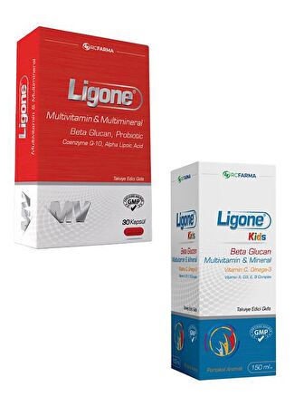 LİGONE BETA GLUKAN 30 KAPSÜL + LİGONE KİDS MULTİVİTAMİN ŞURUP 150 ML