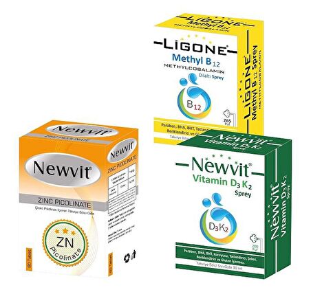 LİGONE B12 SPRAY + NEWVİT D3 K2 + NEWVİT ÇİNKO