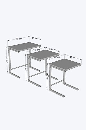 3’lü Atlantik Çam- Siyah Renk Zigon Sehpa Metal Zigon Sehpa C Sehpa Servis Sehpası