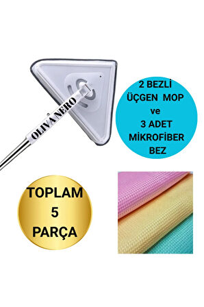 2 Bezli Üçgen Mop Temizlik Seti – 145 cm Sap + 3 Adet Mikrofiber Bez Temizlik Bezi - 2’Lİ SET