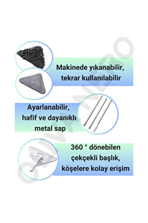2 Bezli Üçgen Mop Temizlik Seti – 145 cm Sap + 3 Adet Mikrofiber Bez Temizlik Bezi - 2’Lİ SET