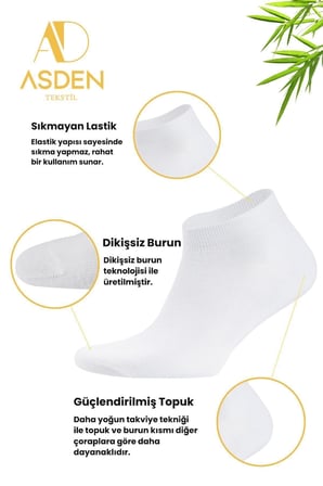 Bambu Kadın Patik Çorap Siyah Premium Kutu 6'Lı, Yıkamalı, Burun Dikişsiz