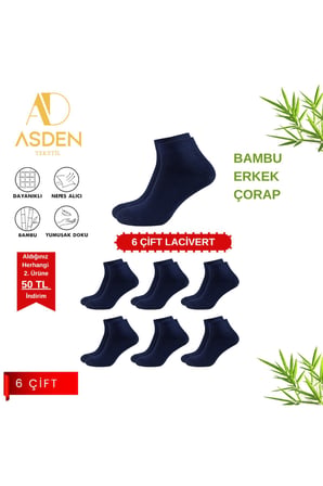 Bambu Kadın Kısa Konç Çorap Lacivert 6'lı Paket, Burun Dikişsiz, Yıkamalı, 36-40