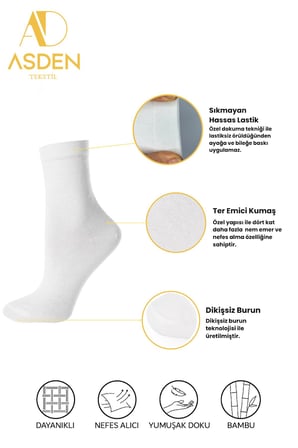 Bambu Kadın Soket Çorap Lacivert Premium 6'Lı Kutu, Burun Dikişsiz, Soft Yıkamalı