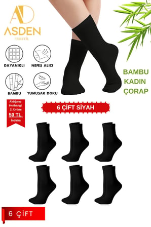 Bambu Erkek Soket Çorap Siyah 6'lı Paket, Burun Dikişsiz, Yıkamalı, 40-45