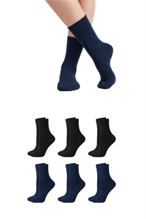 Bambu Kadın Soket Çorap 6 Siyah-6 Lacivert 12'Li Paket, Yıkamalı, Burun Dikişsiz