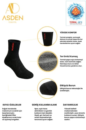 Termal Kadın Kısa Konç Havlu Çorap, Pamuklu Havlu, Dikişsiz, 36-40